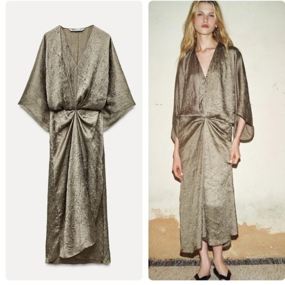 Zara NWT crinkle effect midi dress